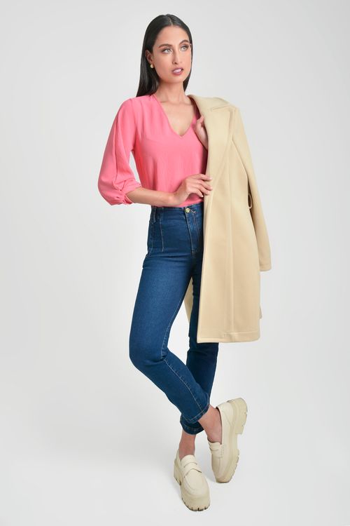BLUSA MUJER EN CREPE CUELLO V