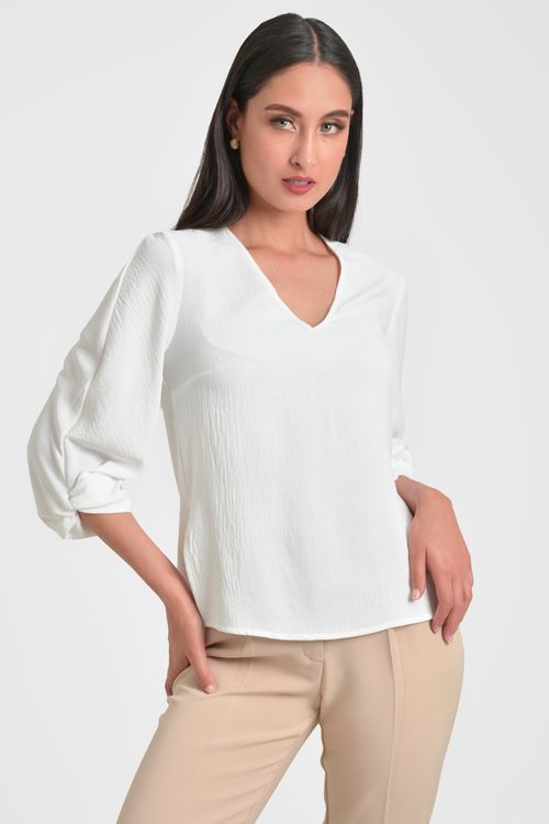 BLUSA MUJER EN CREPE CUELLO V