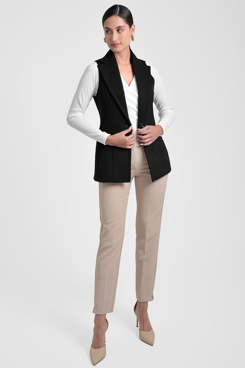 CHALECO MUJER EN TEJIDO DE PUNTO CON SOLAPA