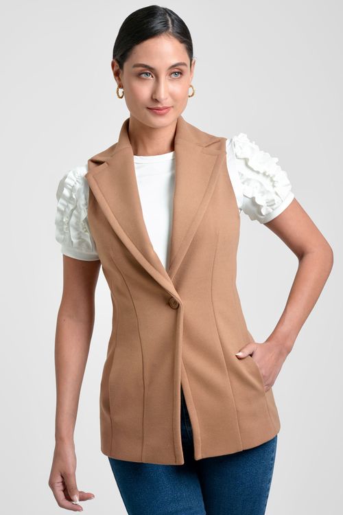 CHALECO MUJER EN TEJIDO DE PUNTO CON SOLAPA